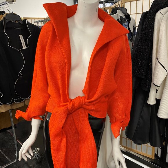 Orange Linen Front Waist Tie Jacket Size 6 *Steal - Picture 1 of 5